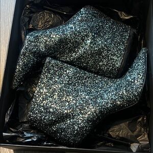 Saint Laurent Glitter Ankle Boots - Black and Silver